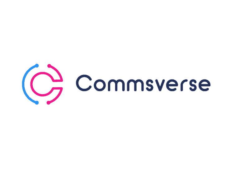 Commsverse logo in blue, navy and pink