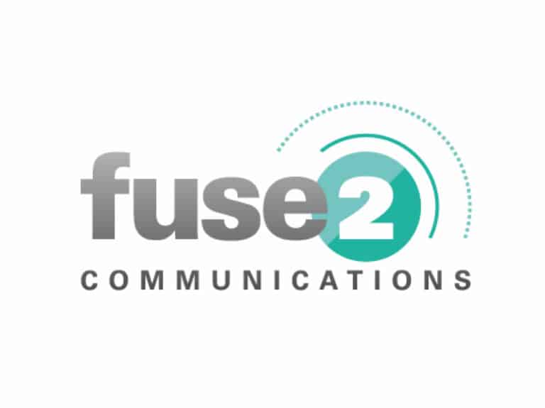 Fuse 2 Communications logo in grey and mint green