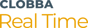 Clobba Real Time logo in blue and orange
