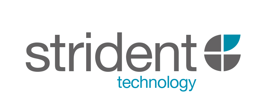 Strident technology large logo in grey and blue
